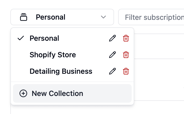 Separate collections — SubTrack interface