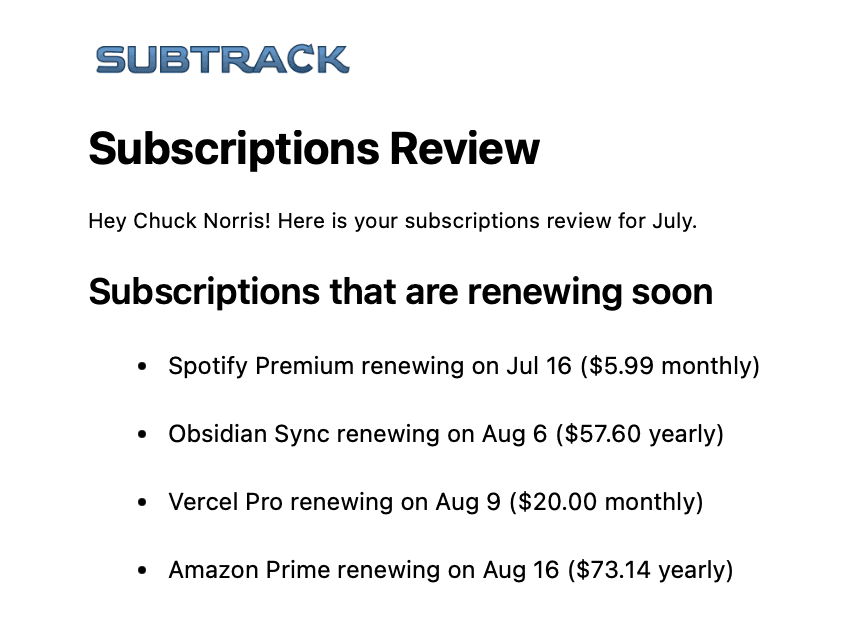 Stay aware of renewals — SubTrack interface
