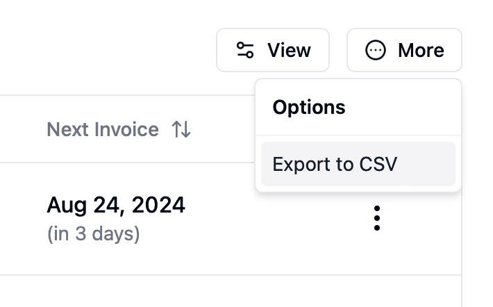 Export your data — SubTrack interface